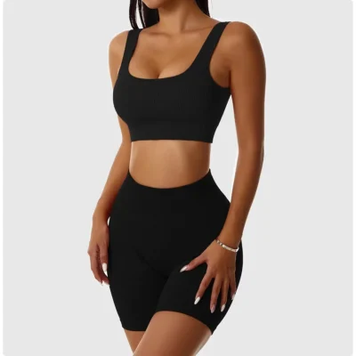 Conjunto esportivo de yoga com nervuras feminino sem costura colheita superior sutiã shorts conjunto de yoga conforto elástico sportsuit treino roupa de fitness ginásio roupas