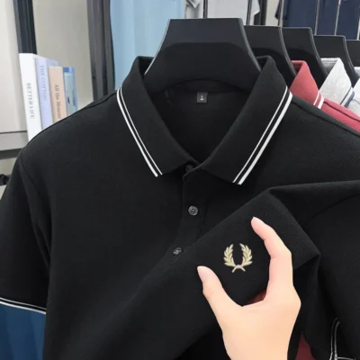 Marca de luxo camisa polo manga curta masculina moda bordado topo verão 100% algodão confortável respirável casual camiseta