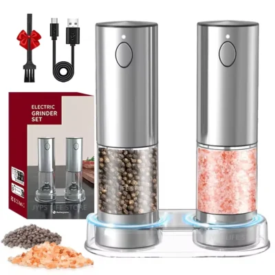 Moedor de pimenta elétrico de aço inoxidável, moedor de sal e pimenta, recarregável por usb, ajustável, moinho de especiarias, ferramenta de cozinha