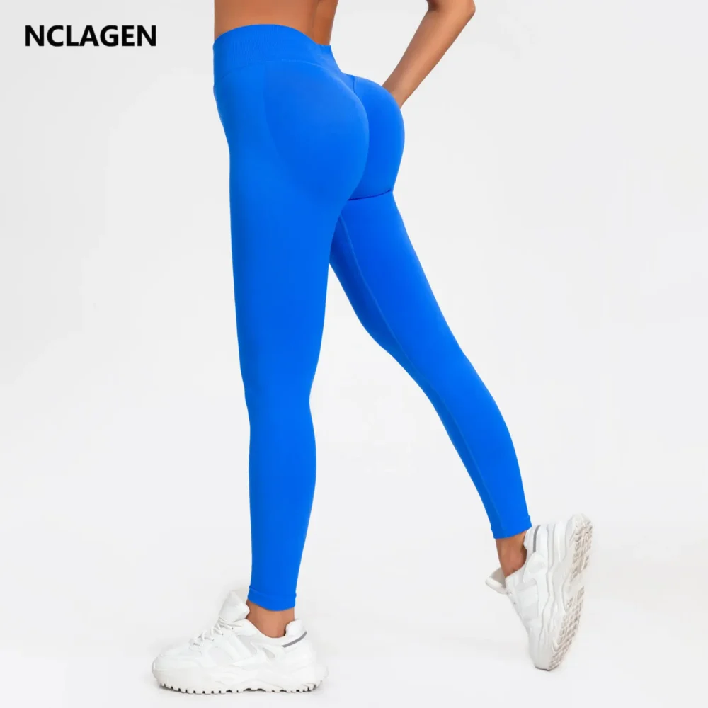 Nclagen impacto leggings mulheres sem costura esportes calças de yoga baixa faixa com nervuras roupas de ginásio fitness treino wear scrunch bum collants - Imagem 4