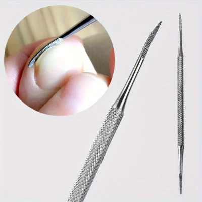 Levantador e arquivo de unhas de aço inoxidável profissional, limpador de unhas de duas cabeças, ferramentas de pedicure para remoção de fungos/sujeira