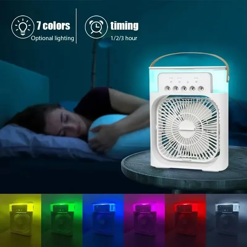 Novo 3 em 1 ventilador ar condicionado doméstico pequeno refrigerador de ar led night light portátil umidificador ajuste ar escritório casa ventilador - Imagem 5