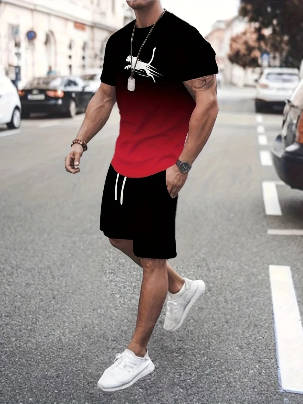 3D Yourself Impresso Camiseta + Shorts 2 PCS Roupas de Verão Masculino Casual Esporte Terno Moda Praia Conjunto de Camiseta de Manga Curta - Imagem 2