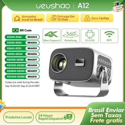Vevshao a12 projetor mini portátil led vídeo android 13.0 wifi 6 espelho smartphone para 1080p 4k vídeo projetor de cinema em casa
