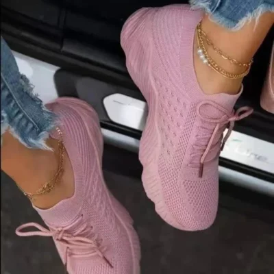Mulheres malha respirável tênis casuais rendas sapatos vulcanizados senhoras plataforma tênis sapatos femininos plus size zapatos de mujer