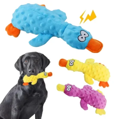 Pato macio de pelúcia recheado brinquedos para cães crus para pequenos cachorros interativo estridente mordida brinquedo som papel mastigar dente fornecedor para animais de estimação
