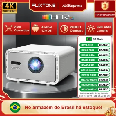 Flixtone D9W Mini 2500 ANSI Full HD 1080P Projetor 4K Projetores de feixe portátil para filmes Home Theater WiFi Android Game Beamer