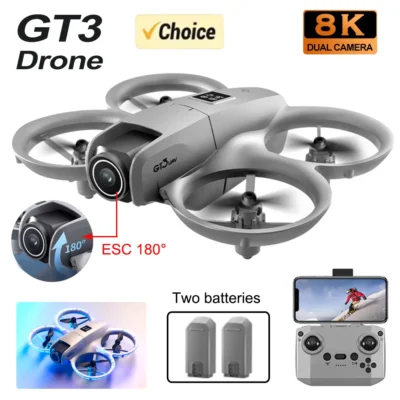 Mini Drone Gt3 Câmera 8k 180 ° Esc posicionamento de fluxo óptico wifi fotografia aérea aeronaves de controle remoto g-safe drone brinquedo presente