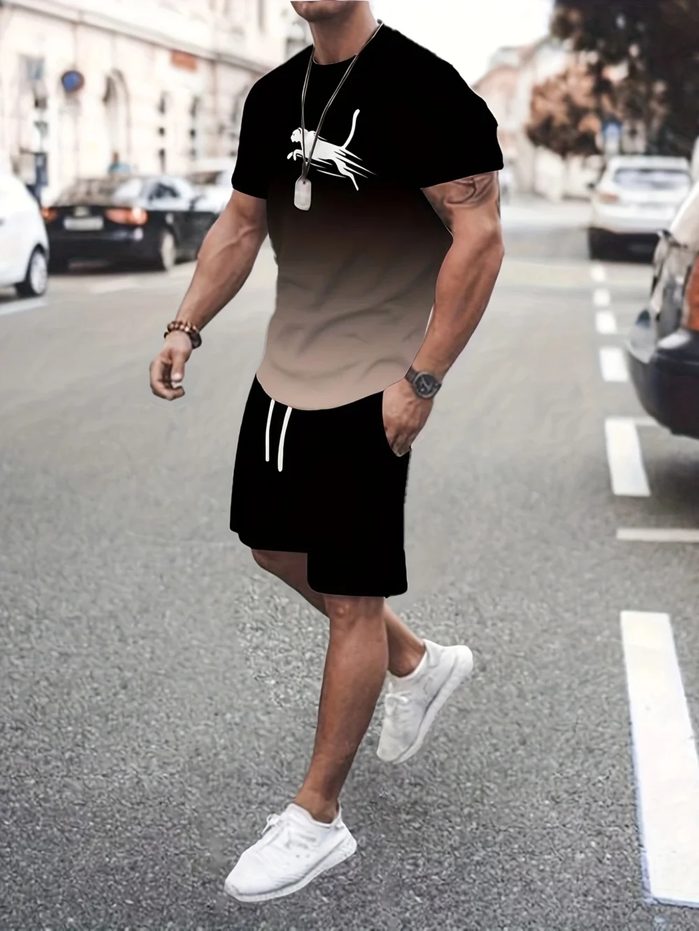 3D Yourself Impresso Camiseta + Shorts 2 PCS Roupas de Verão Masculino Casual Esporte Terno Moda Praia Conjunto de Camiseta de Manga Curta - Imagem 3