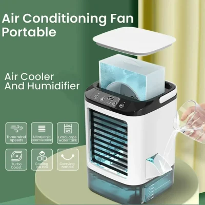 Ar condicionado portátil de 3 velocidades, pequena unidade ac, mini refrigerador de ar, tanque de água de 900ml, ventilador elétrico com umidificador para quarto e escritório